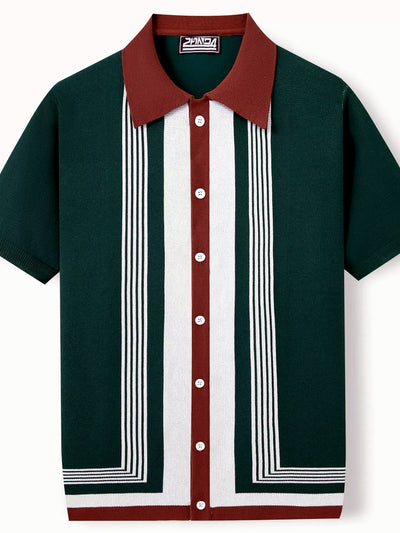 Men's Striped Jacquard Knit Short Sleeve Polo Shirt Business Casual Summer Top - product detail view 1