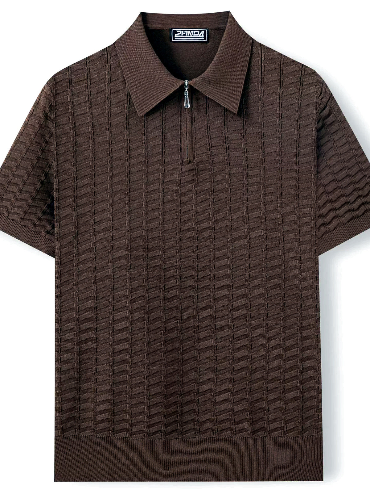 Men's Jacquard Knit Short Sleeve Polo Shirt Business Casual Summer Top - product detail view 1