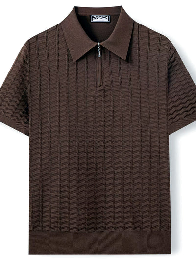 Men's Jacquard Knit Short Sleeve Polo Shirt Business Casual Summer Top - product detail view 1