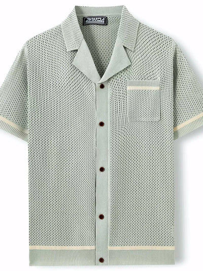 Men's Jacquard Knit Short Sleeve Polo Shirt Business Casual Summer Top - product detail view 1