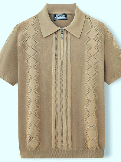 Men's Jacquard Knit Short Sleeve Polo Shirt Business Casual Summer Top - product detail view 1