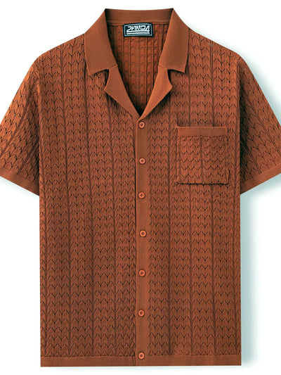Men's Jacquard Knit Short Sleeve Polo Shirt Business Casual Summer Top - product detail view 2