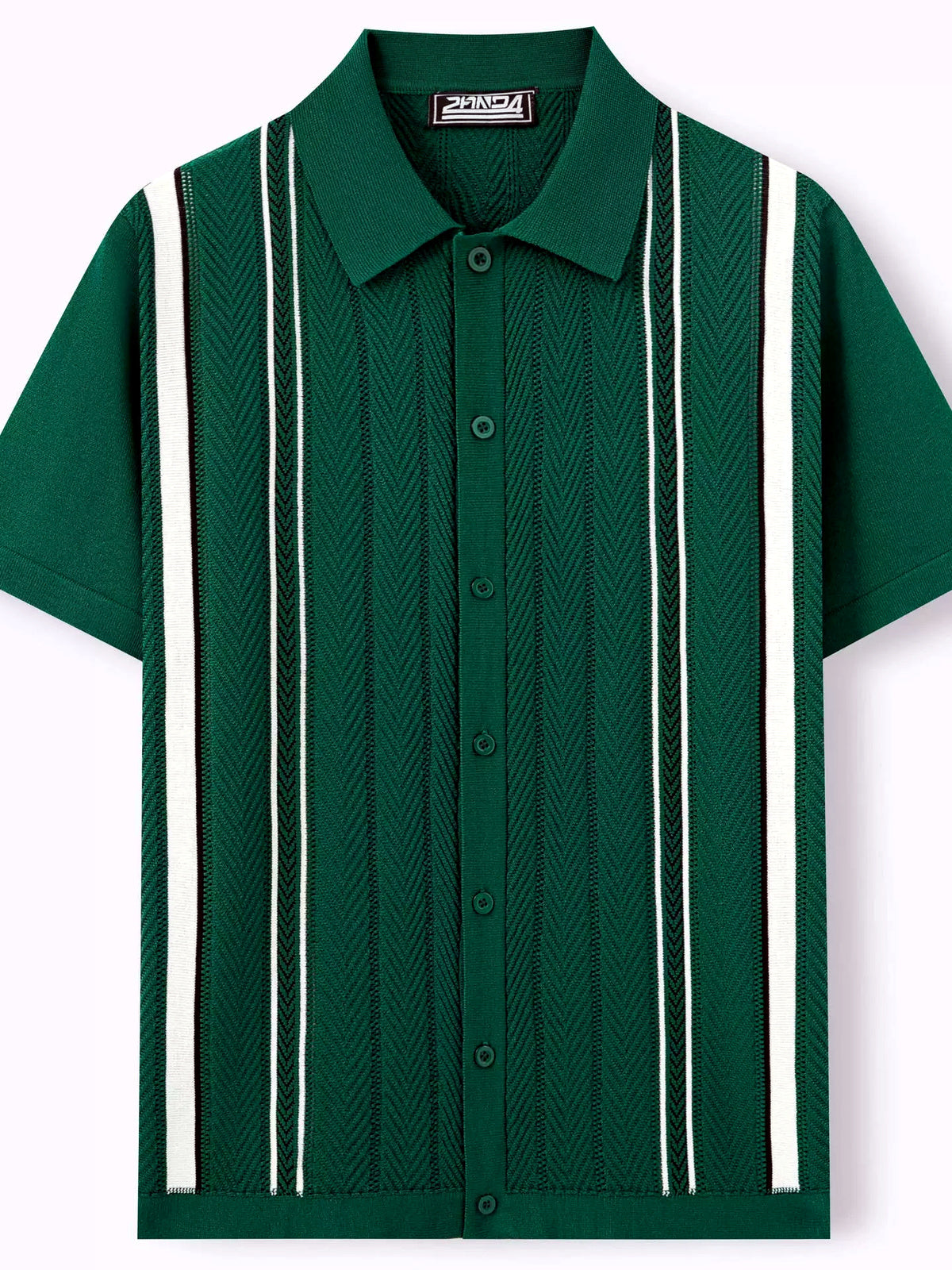 Men's Striped Jacquard Knit Short Sleeve Polo Shirt Business Casual Summer Top - product detail view 1