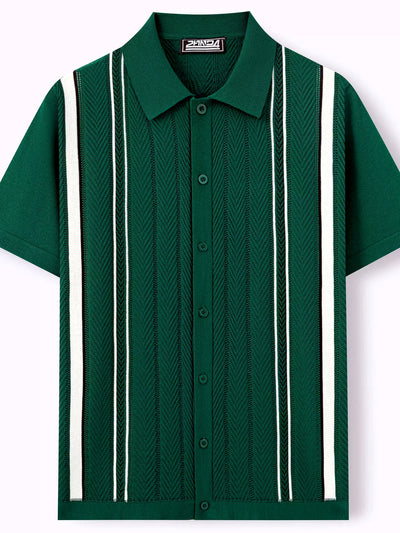 Men's Striped Jacquard Knit Short Sleeve Polo Shirt Business Casual Summer Top - product detail view 1