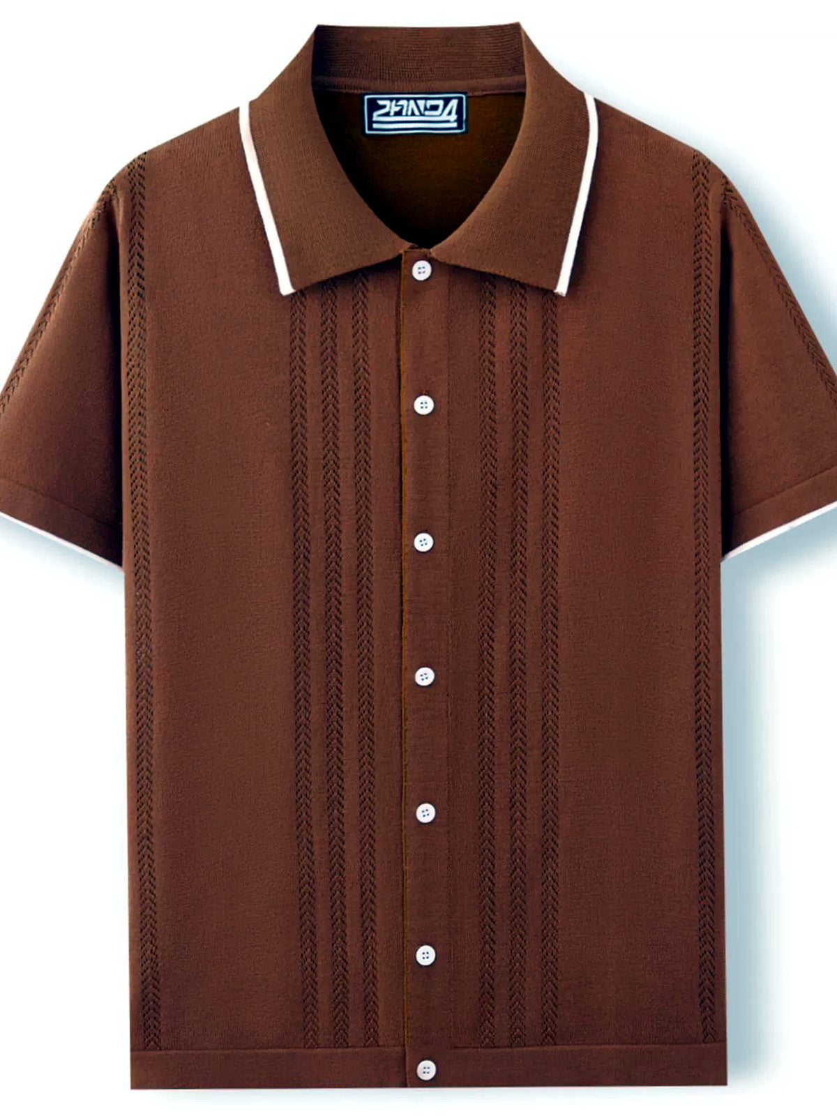 Men's Jacquard Knit Short Sleeve Polo Shirt Business Casual Summer Top - product detail view 2