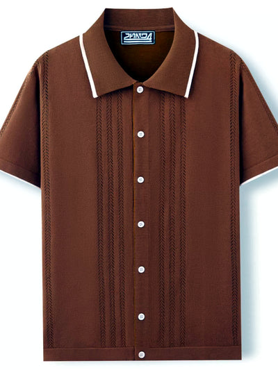 Men's Jacquard Knit Short Sleeve Polo Shirt Business Casual Summer Top - product detail view 2
