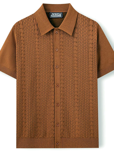 Men's Jacquard Knit Short Sleeve Polo Shirt Business Casual Summer Top - product detail view 2