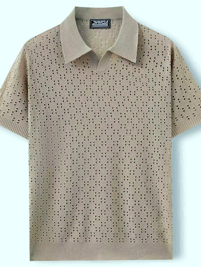 Men's Jacquard Knit Short Sleeve Polo Shirt Business Casual Summer Top - product detail view 1