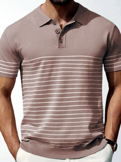 Men's Striped Jacquard Knit Short Sleeve Polo Shirt Business Casual Summer Top - product detail view 2