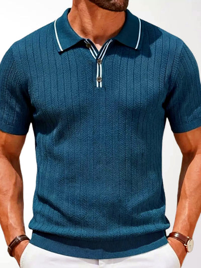 Men's Striped Jacquard Knit Short Sleeve Polo Shirt Business Casual Summer Top - product detail view 3