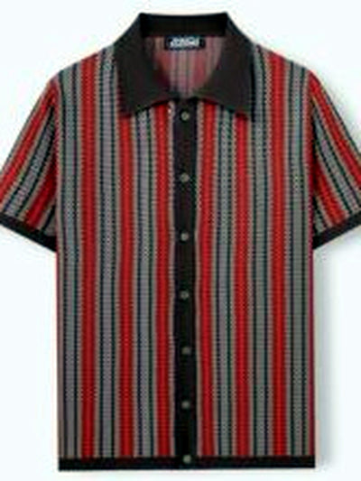 Men's Striped Jacquard Knit Short Sleeve Polo Shirt Business Casual Summer Top - product detail view 1
