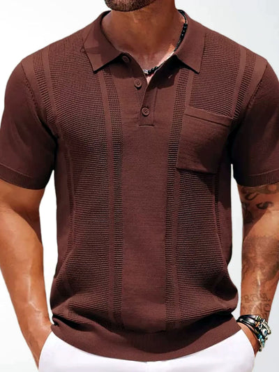 Men's Jacquard Knit Short Sleeve Polo Shirt Business Casual Summer Top - product detail view 2