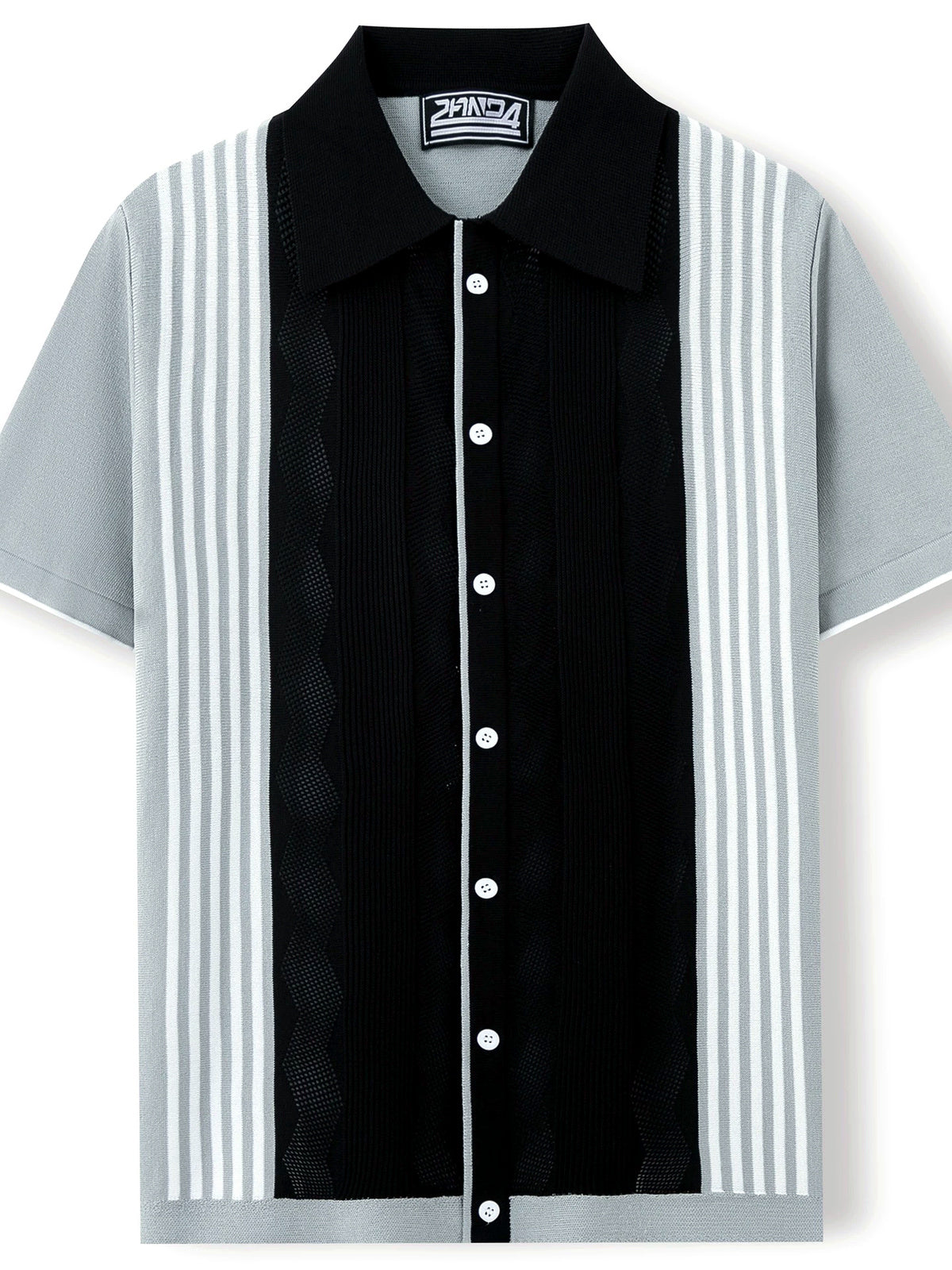 Men's Striped Jacquard Knit Short Sleeve Polo Shirt Business Casual Summer Top - product detail view 2