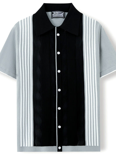 Men's Striped Jacquard Knit Short Sleeve Polo Shirt Business Casual Summer Top - product detail view 2