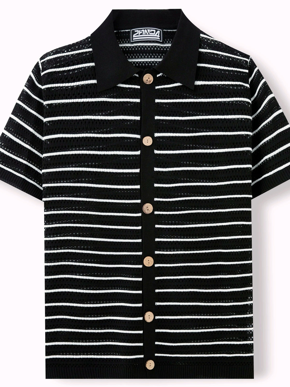 Men's Striped Jacquard Knit Short Sleeve Polo Shirt Business Casual Summer Top - product detail view 2