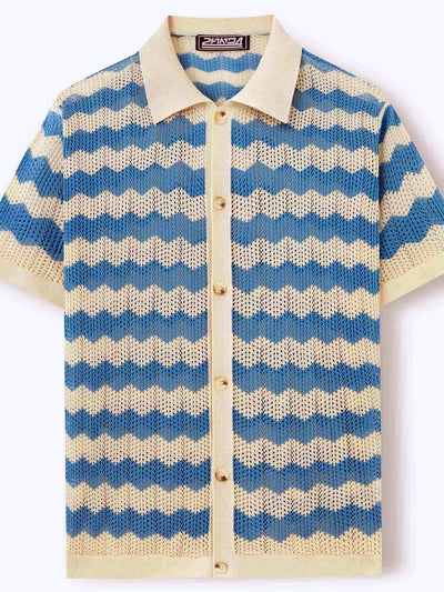 Men's Jacquard Knit Short Sleeve Polo Shirt Business Casual Summer Top - product detail view 2