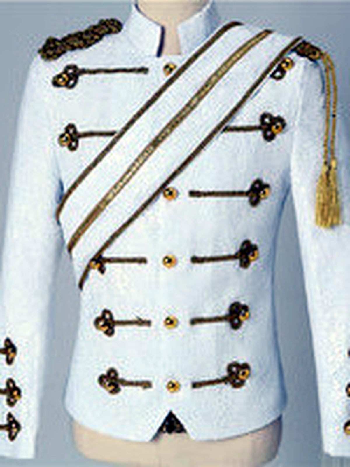 Men's Stand Collar Sequin Military-Inspired Slim Fit Long Sleeve Performance Jacket for Stage Shows and Events - product