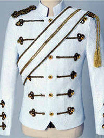 Men's Stand Collar Sequin Military-Inspired Slim Fit Long Sleeve Performance Jacket for Stage Shows and Events - product