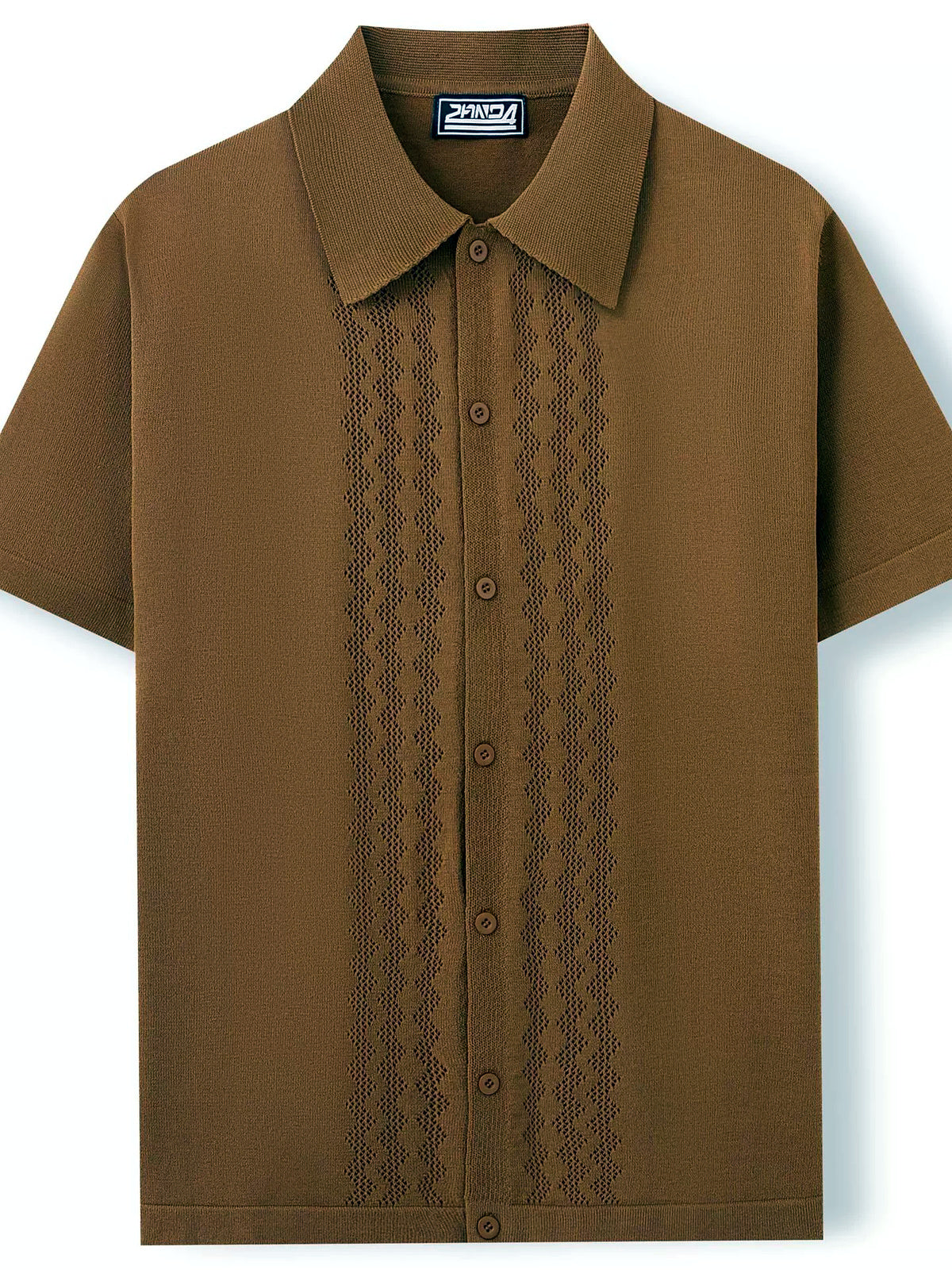 Men's Jacquard Knit Short Sleeve Polo Shirt Business Casual Summer Top - product detail view 2