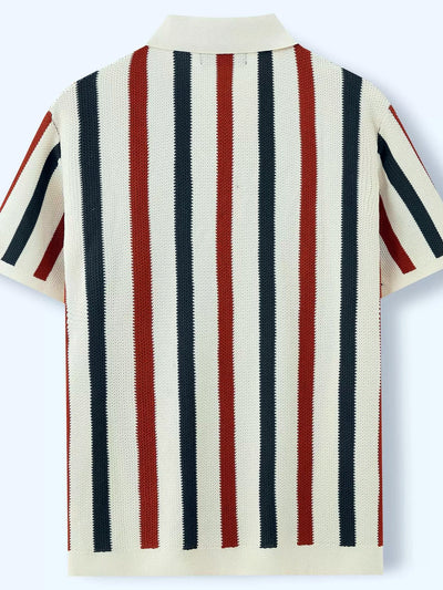 Men's Striped Jacquard Knit Short Sleeve Polo Shirt Business Casual Summer Top - product detail view 3