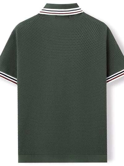 Men's Striped Jacquard Knit Short Sleeve Polo Shirt Business Casual Summer Top - product detail view 3
