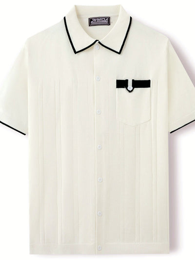 Men's Jacquard Knit Short Sleeve Polo Shirt Business Casual Summer Top - product detail view 2