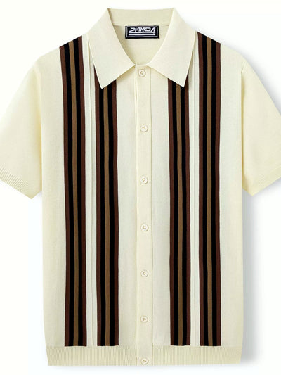 Men's Jacquard Knit Short Sleeve Polo Shirt Business Casual Summer Top - product detail view 2