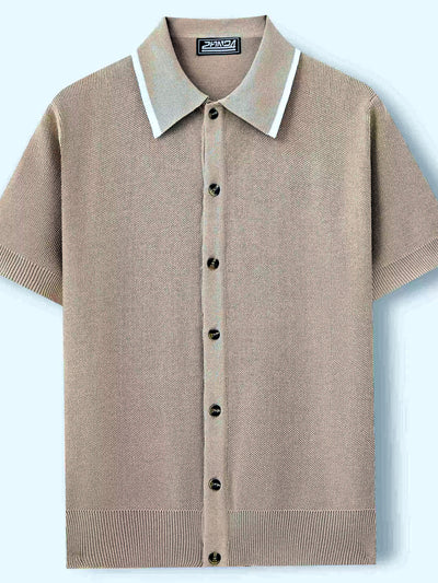 Men's Jacquard Knit Short Sleeve Polo Shirt Business Casual Summer Top - product detail view 3
