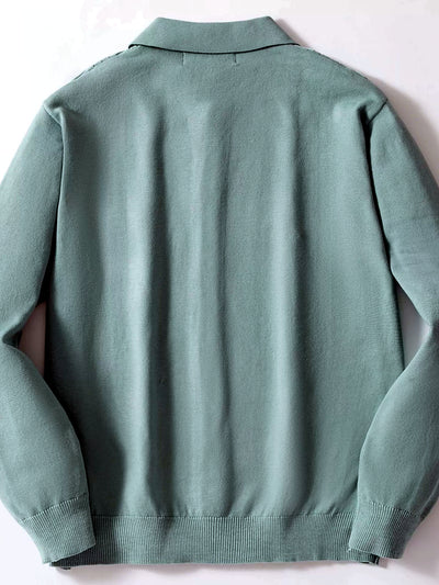 Men's Lapel Collar Open-Knit Lightweight Long Sleeve Knit Cardigan Casual Autumn - product detail view 3