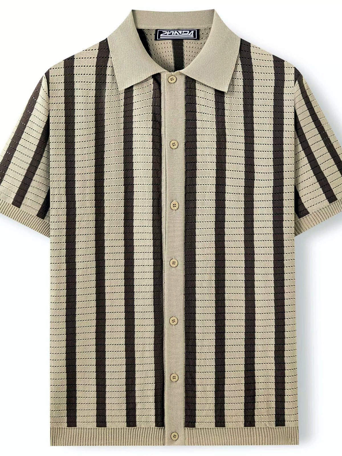 Men's Striped Jacquard Knit Short Sleeve Polo Shirt Business Casual Summer Top - product detail view 2