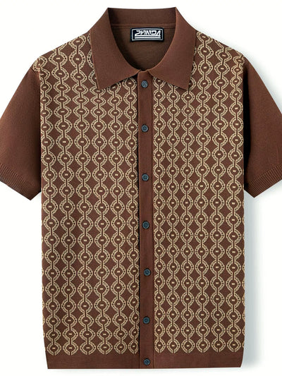 Men's Jacquard Knit Short Sleeve Polo Shirt Business Casual Summer Top - product detail view 2