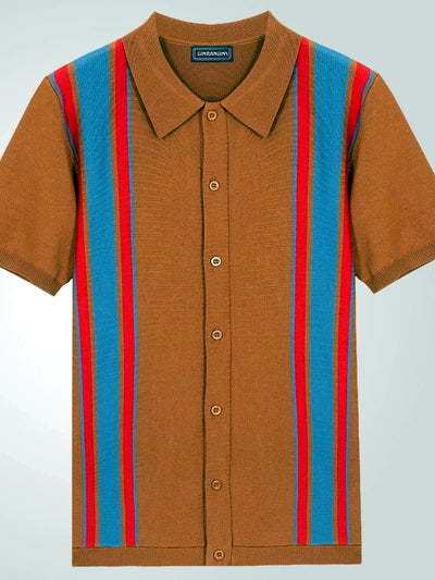 Men's Striped Jacquard Knit Short Sleeve Polo Shirt Business Casual Summer Top - product detail view 2