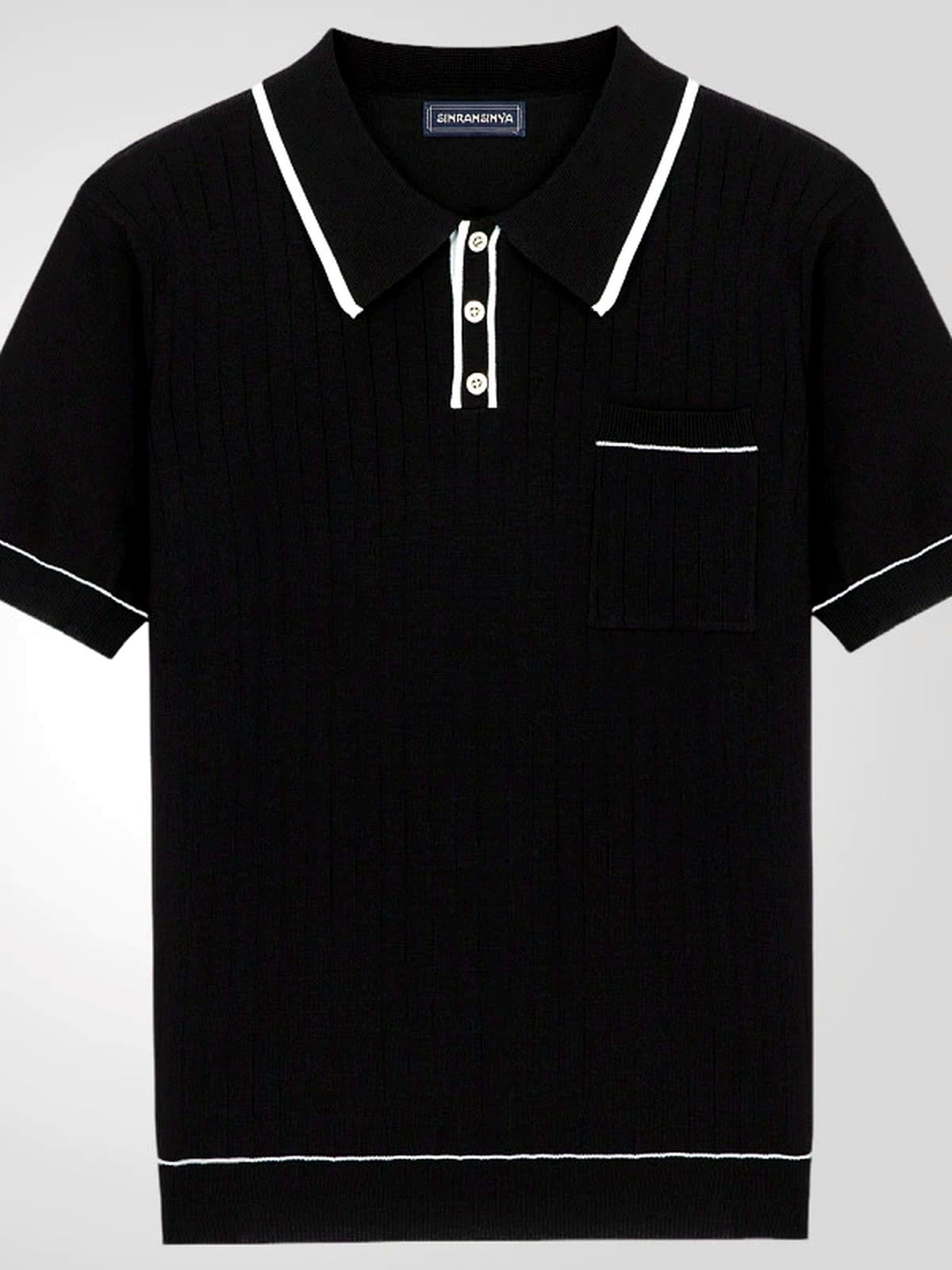 Men's Jacquard Knit Short Sleeve Polo Shirt Business Casual Summer Top - product detail view 2
