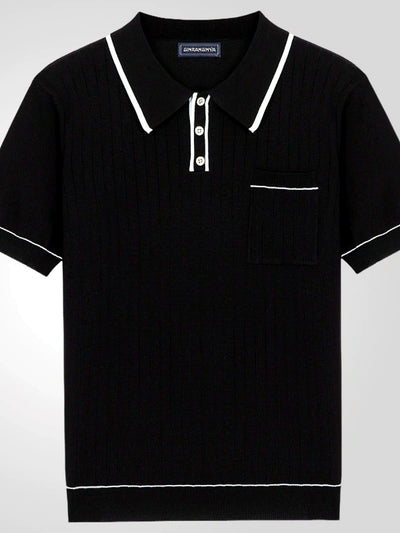 Men's Jacquard Knit Short Sleeve Polo Shirt Business Casual Summer Top - product detail view 2