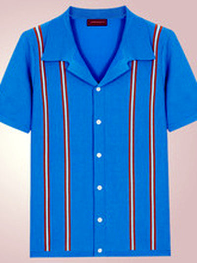 Men's Striped Jacquard Knit Short Sleeve Polo Shirt Business Casual Summer Top - product detail view 2