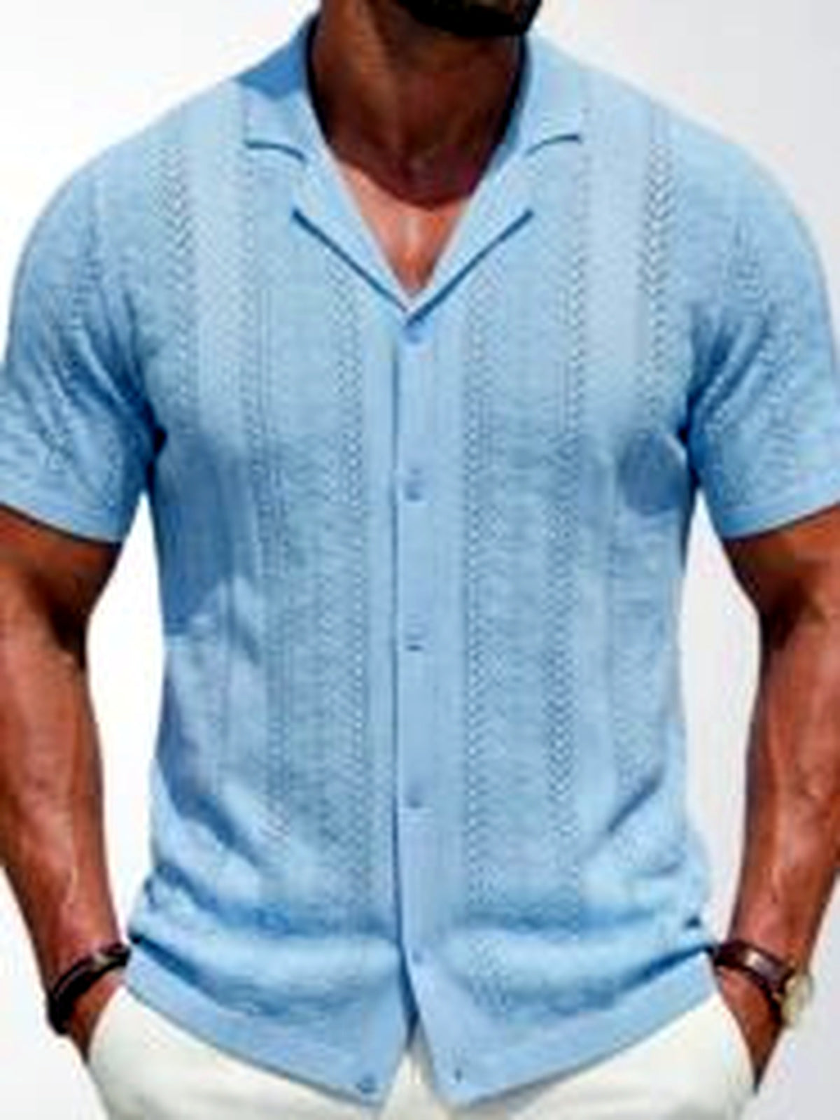 Men's Jacquard Knit Short Sleeve Polo Shirt Business Casual Summer Top - product detail view 3