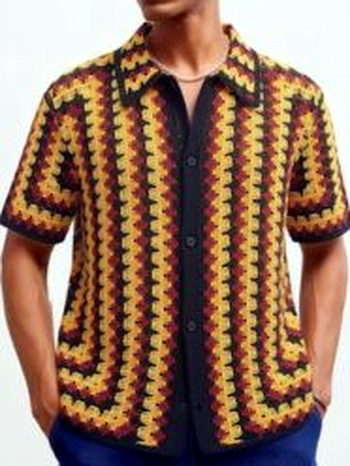 Men's Jacquard Knit Short Sleeve Polo Shirt Business Casual Summer Top - product detail view 3