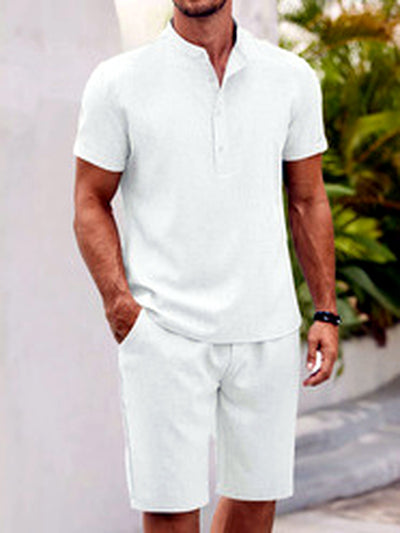 Men's Lyocell Cotton Casual Bermuda Shorts Elastic Waist Summer Shorts in Blue - product view