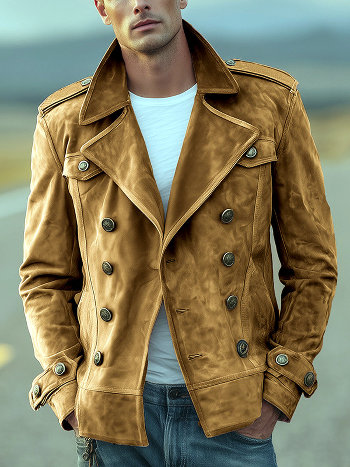 Men's 翻领 Long Sleeve Jacket Casual 冬季 in Brown - product view