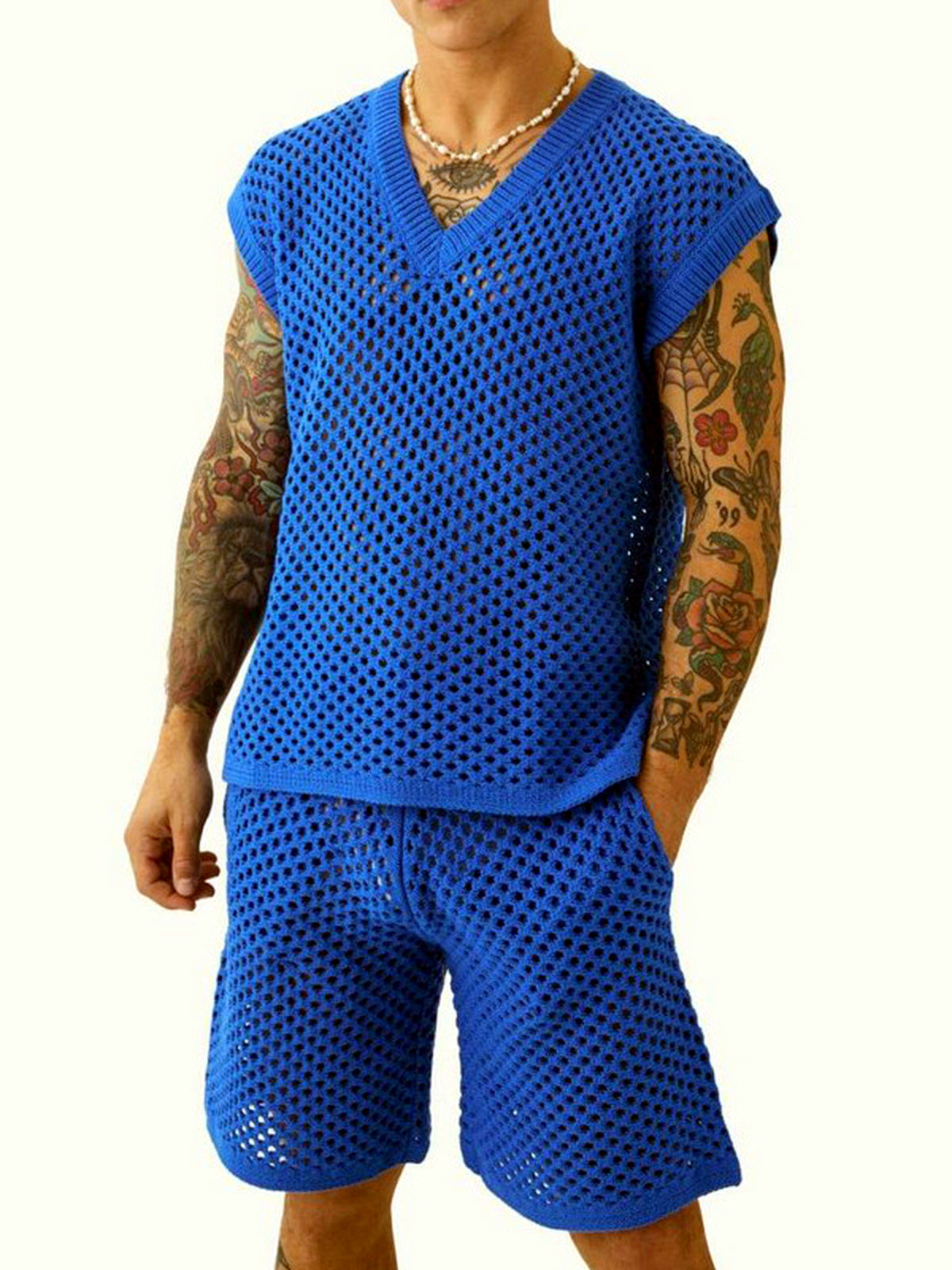 Men's Sleeveless Linen Vest Shirt Lightweight Casual Summer Top in Blue - product view