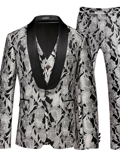 Men's Jacquard Blazer Suit Jacket One Button Party Banquet Formal Outfit in Gray - product view