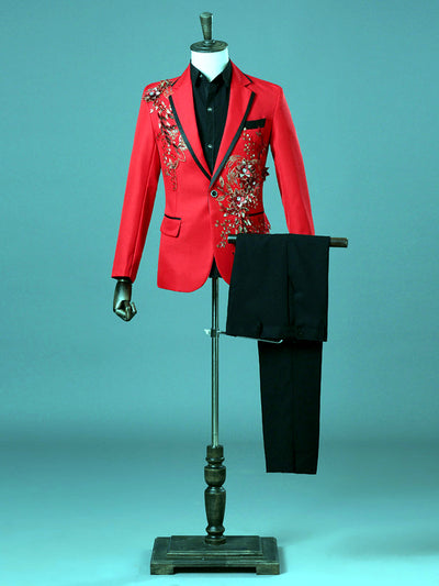 Men's Lightweight Business Blazer and Pants Set Casual Suit Outfit in Red - product view