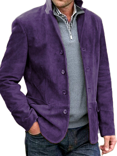 Men's Lapel Collar Woven Long Sleeve Shirt Casual Winter in Purple - product view