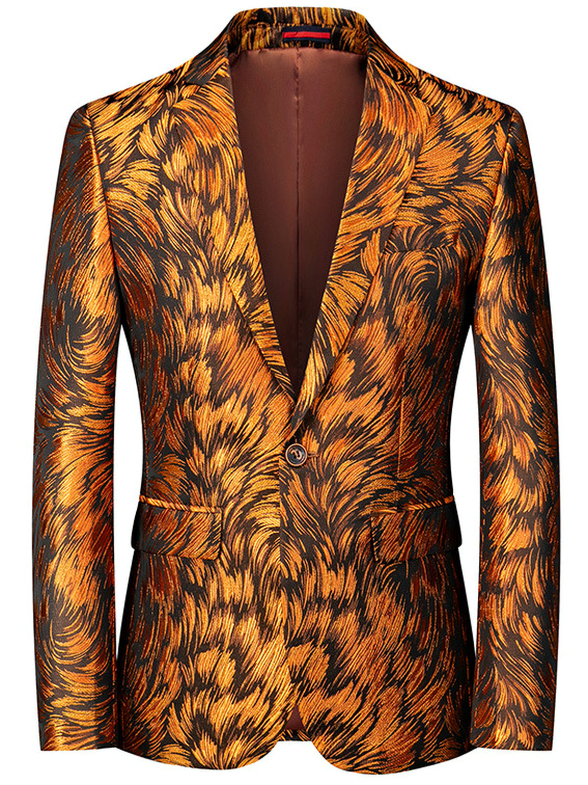 Men's Jacquard Blazer Suit Jacket One Button Party Banquet Formal Outfit in Yellow - product view
