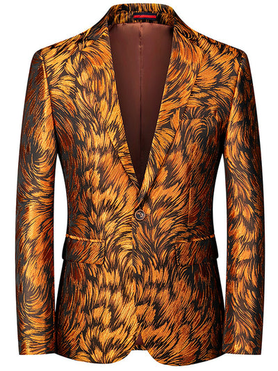 Men's Jacquard Blazer Suit Jacket One Button Party Banquet Formal Outfit in Yellow - product view