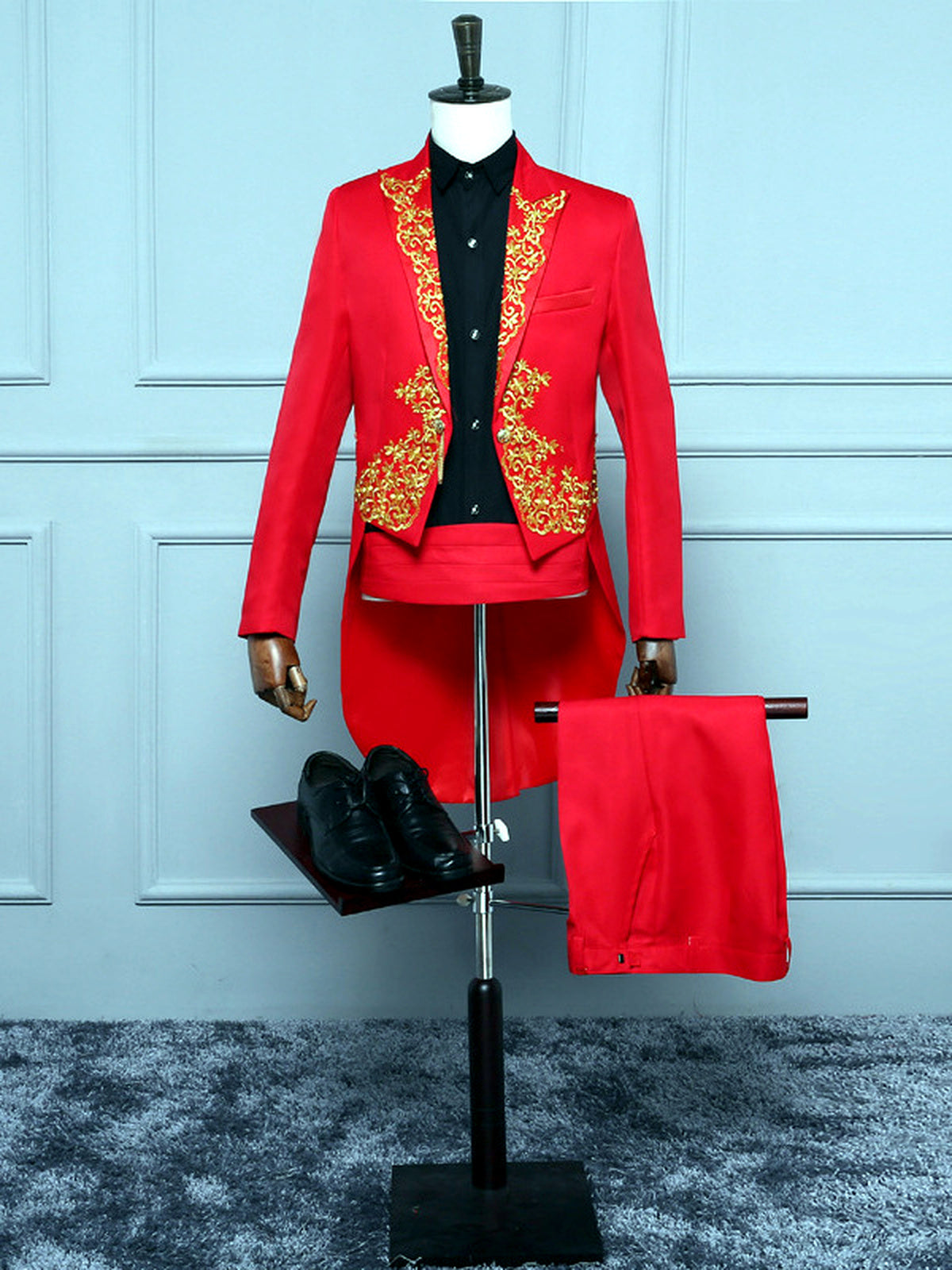 Men's Lightweight Business Blazer and Pants Set Casual Suit Outfit in Red+++ - product view