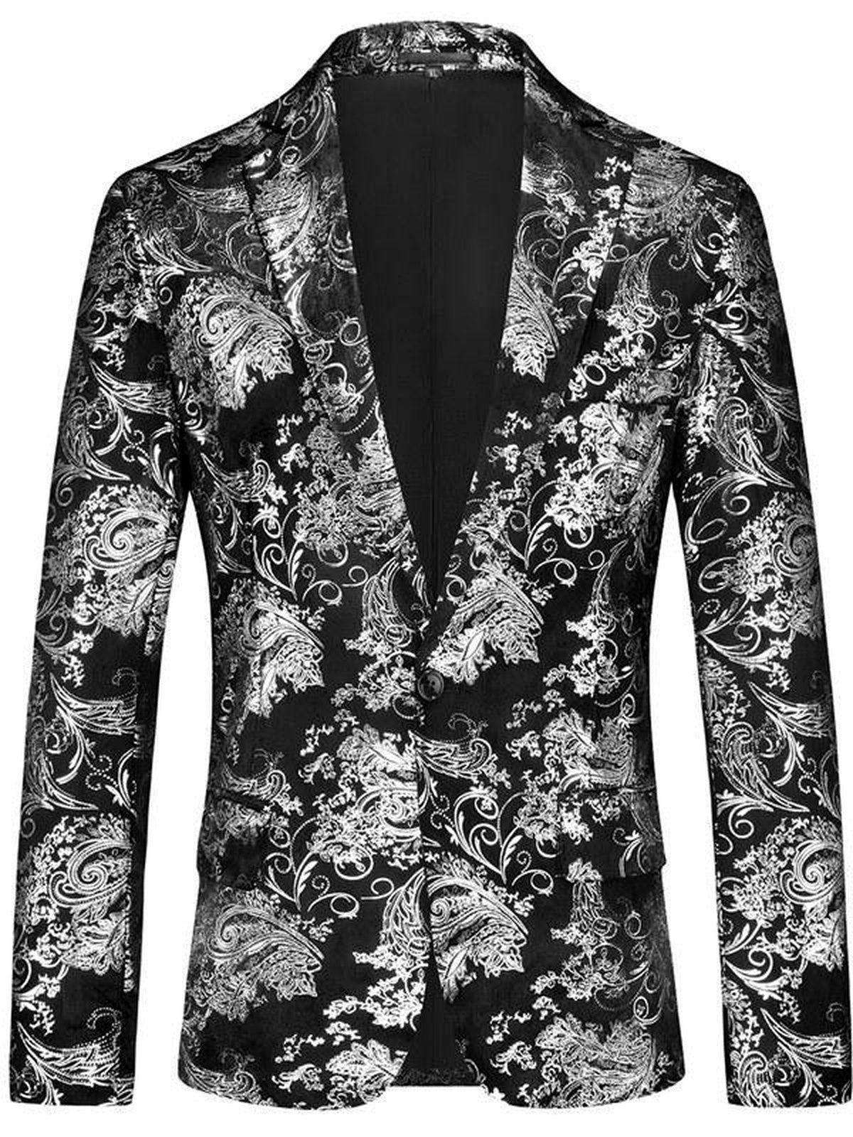 Men's Printed Slim Fit Single-Breasted Blazer for Everyday Smart-Casual Wear in Silver - product view
