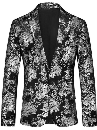 Men's Printed Slim Fit Single-Breasted Blazer for Everyday Smart-Casual Wear in Silver - product view