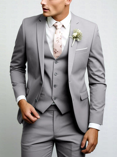 Men's Lightweight Business Blazer and Pants Set Casual Suit Outfit in Light Gray - product view