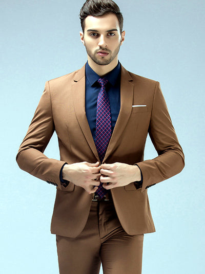 Men's Lightweight Business Blazer and Pants Set Casual Suit Outfit in Khaki - product view